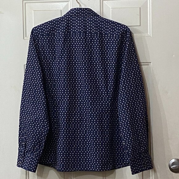 NEW Lands'End Supima No-Iron Sz 18 Blouse Shirt Long Sleeve Navy Polka Dot - Picture 5 of 12